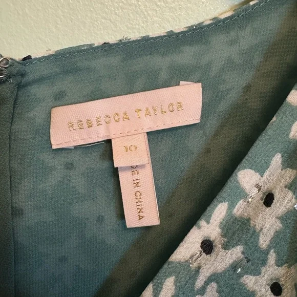 Rebecca Taylor Teal Floral Long Sleeve Dress - Picture 4 of 8